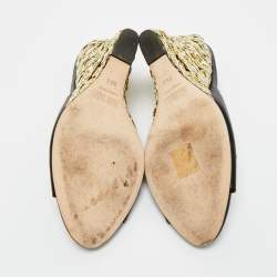 Pre Owned Paris Texas Black Leather Deia Wedge Sandals Size 38.5