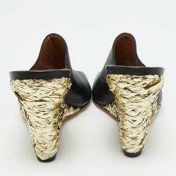 Pre Owned Paris Texas Black Leather Deia Wedge Sandals Size 38.5