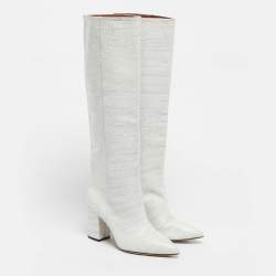 Pre Owned Paris Texas Green Croc Embossed Leather Knee Length Boots Size 39