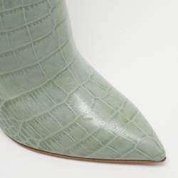 Pre Owned Paris Texas Green Croc Embossed Leather Knee Length Boots Size 39