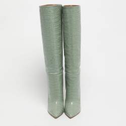 Pre Owned Paris Texas Green Croc Embossed Leather Knee Length Boots Size 39