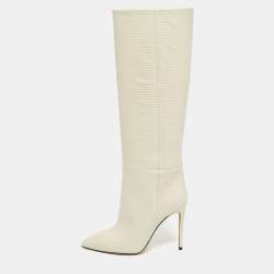 Pre Owned Paris Texas Cream Lizard Embossed Leather Knee Length Boots Size 39