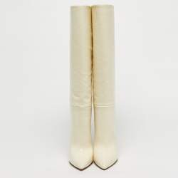 Pre Owned Paris Texas Cream Lizard Embossed Leather Knee Length Boots Size 39