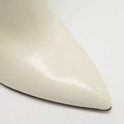 Pre Owned Paris Texas Cream Lizard Embossed Leather Knee Length Boots Size 39