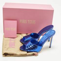 Pre Owned Paris Texas Stiletto Size 38 Blue Croc Embossed Leather Slide Sandals