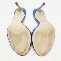 Pre Owned Paris Texas Stiletto Size 38 Blue Croc Embossed Leather Slide Sandals