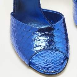 Pre Owned Paris Texas Stiletto Size 38 Blue Croc Embossed Leather Slide Sandals