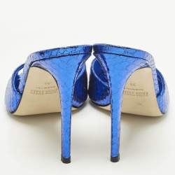 Pre Owned Paris Texas Stiletto Size 38 Blue Croc Embossed Leather Slide Sandals