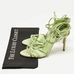 مملوكة مسبقًا Paris Texas Size 39 Green Suede Crystal Embellished Ankle Strap Sandals