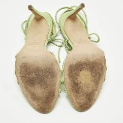 مملوكة مسبقًا Paris Texas Size 39 Green Suede Crystal Embellished Ankle Strap Sandals