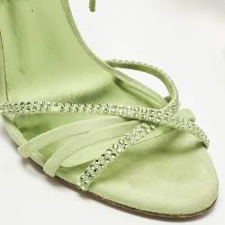 مملوكة مسبقًا Paris Texas Size 39 Green Suede Crystal Embellished Ankle Strap Sandals