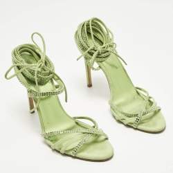 مملوكة مسبقًا Paris Texas Size 39 Green Suede Crystal Embellished Ankle Strap Sandals