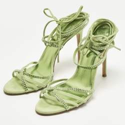 مملوكة مسبقًا Paris Texas Size 39 Green Suede Crystal Embellished Ankle Strap Sandals
