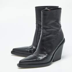 Pre Owned Paris Texas Rodeo 100 Size 37 Black Lizard Embossed Leather Mid Calf Boots