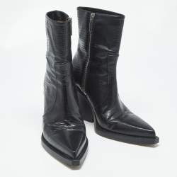 Pre Owned Paris Texas Rodeo 100 Size 37 Black Lizard Embossed Leather Mid Calf Boots