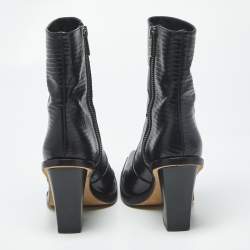 Pre Owned Paris Texas Rodeo 100 Size 37 Black Lizard Embossed Leather Mid Calf Boots