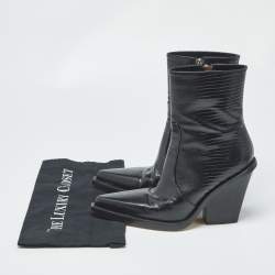 Pre Owned Paris Texas Rodeo 100 Size 37 Black Lizard Embossed Leather Mid Calf Boots