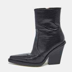 مملوكة مسبقًا حذاء بوط باريس تكساس بجلد منقوش بشكل جلد التمساح أخضر ليموني بمقاس متوسط حتى الكاحل مقاس 38