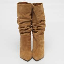 مملوكة مسبقًا Paris Texas Slouchy Size 36 Beige Croc Embossed Leather and Suede Mid Calf Boots