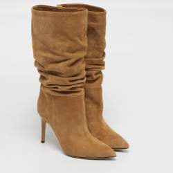 مملوكة مسبقًا Paris Texas Slouchy Size 36 Beige Croc Embossed Leather and Suede Mid Calf Boots
