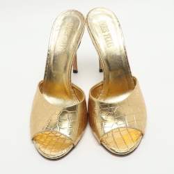 Pre Owned Paris Texas Size 38.5 Gold Metallic Faux Croc Effect Leather Slide Sandals