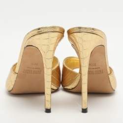 Pre Owned Paris Texas Size 38.5 Gold Metallic Faux Croc Effect Leather Slide Sandals