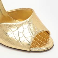 Pre Owned Paris Texas Size 38.5 Gold Metallic Faux Croc Effect Leather Slide Sandals