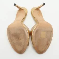 Pre Owned Paris Texas Size 38.5 Gold Metallic Faux Croc Effect Leather Slide Sandals