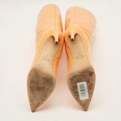 Pre Owned Paris Texas Size 38 Orange Croc Embossed Leather Knee Length Boots