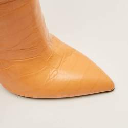 Pre Owned Paris Texas Size 38 Orange Croc Embossed Leather Knee Length Boots