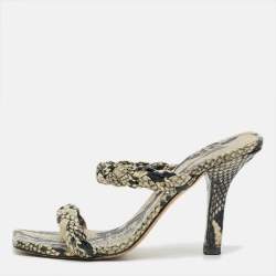 Pre Owned Paris Texas Size 36 Grey/Black Python Embossed Leather Slide Sandals