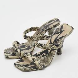 Pre Owned Paris Texas Size 36 Grey/Black Python Embossed Leather Slide Sandals