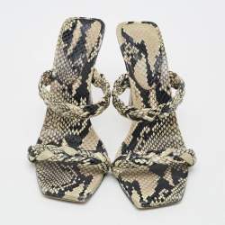 Pre Owned Paris Texas Size 36 Grey/Black Python Embossed Leather Slide Sandals