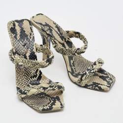 Pre Owned Paris Texas Size 36 Grey/Black Python Embossed Leather Slide Sandals