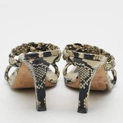 Pre Owned Paris Texas Size 36 Grey/Black Python Embossed Leather Slide Sandals