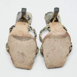 Pre Owned Paris Texas Size 36 Grey/Black Python Embossed Leather Slide Sandals