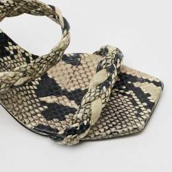 Pre Owned Paris Texas Size 36 Grey/Black Python Embossed Leather Slide Sandals