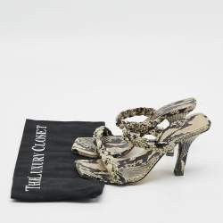 Pre Owned Paris Texas Size 36 Grey/Black Python Embossed Leather Slide Sandals