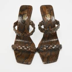 Pre Owned Paris Texas Size 36 Brown Python Embossed Leather Slide Sandals