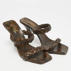 Pre Owned Paris Texas Size 36 Brown Python Embossed Leather Slide Sandals