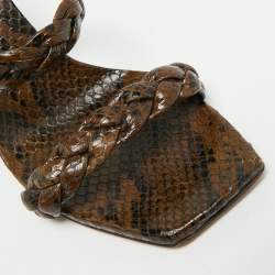 Pre Owned Paris Texas Size 36 Brown Python Embossed Leather Slide Sandals