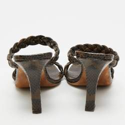 Pre Owned Paris Texas Size 36 Brown Python Embossed Leather Slide Sandals