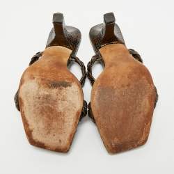 Pre Owned Paris Texas Size 36 Brown Python Embossed Leather Slide Sandals