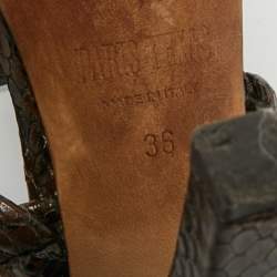Pre Owned Paris Texas Size 36 Brown Python Embossed Leather Slide Sandals