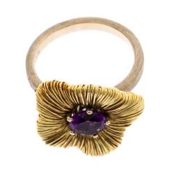 Pasquale Bruni Penelope Amethyst 18K Yellow Gold Flower Ring Size 53