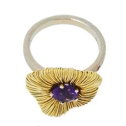 Pasquale Bruni Penelope Amethyst 18K Two Tone Gold Flower Ring Size 53