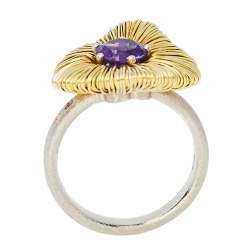 Pasquale Bruni Penelope Amethyst 18K Two Tone Gold Flower Ring Size 53