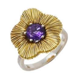 Pasquale Bruni Penelope Amethyst 18K Two Tone Gold Flower Ring Size 53