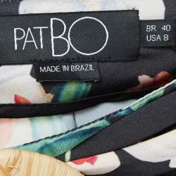 Pre Owned PATBO Black Floral Print Satin Belted Wide-Leg Pants S