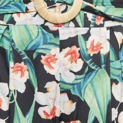 Pre Owned PATBO Black Floral Print Satin Belted Wide-Leg Pants S